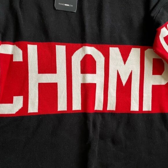 Fashion Nova Sweater Dress Champ New Heavy Long Sleeve Womens Size 1X Black Red - Picture 6 of 10